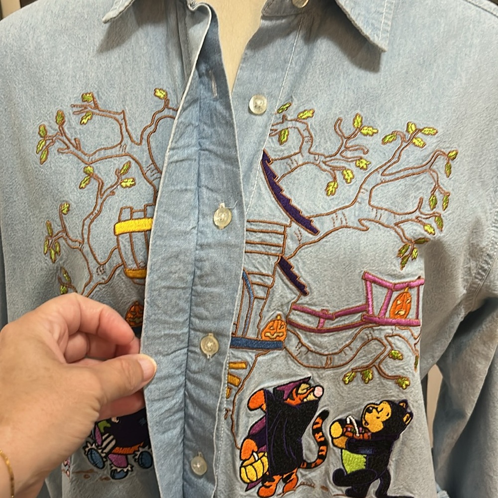 Vintage Disney Halloween Embroidered Denim Button Down - Picture 6 of 12